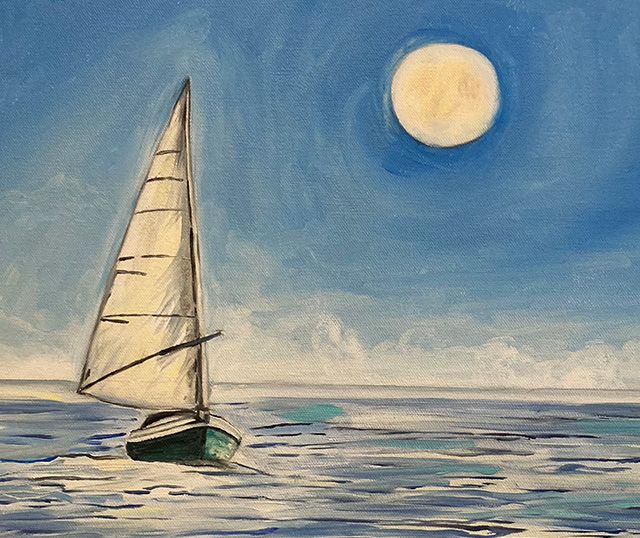 Quadro di Sibilla Ulivi con barca a vela