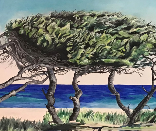 Quadro di Sibilla Ulivi con pini sulla spiaggia