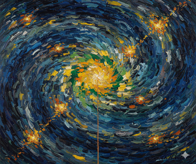 Quadro astratto in stile Van Gogh che rappresenta il percorso terapeutico dalle emozioni cupe della depressione alla luce della speranza.