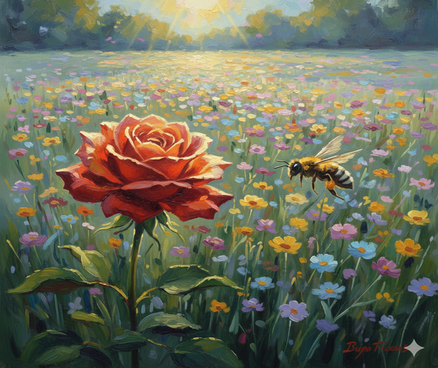 Rosa in un campo fra mille fiori, metafora della difficoltà di scelta nelle relazioni opzione 